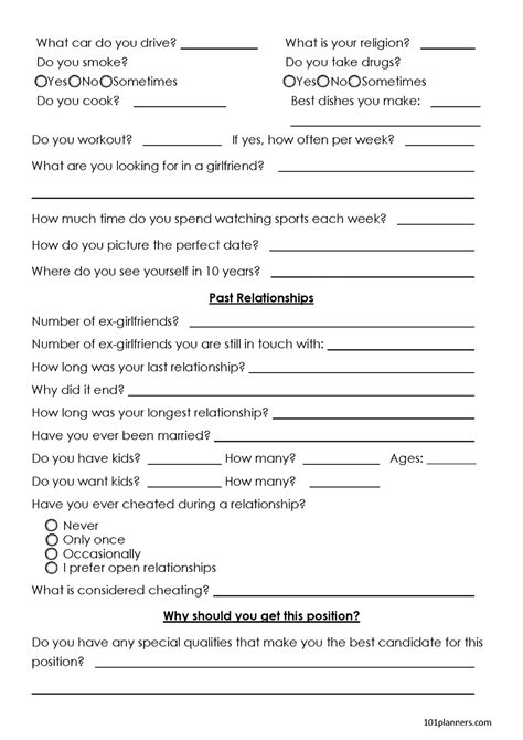 Boyfriend Application Form